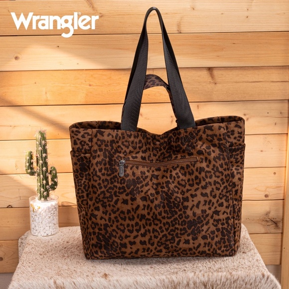 Wrangler Leopard Print Large Tote/Crossbody Brown - Picture 8 of 9